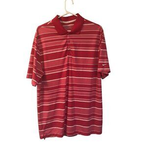 Nike mens pink white stripe performance golf polo shirt size L
